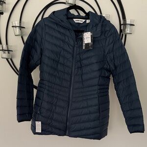 Lands' End Wanderweight Packable Down Long Jacket in Vintage Blue